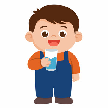 recommend clip art: happy cute little kid boy drink milk