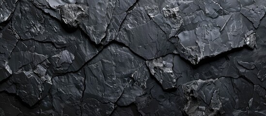 Graphite-black stone with a dark and textured surface perfect for adding text or graphics in a copy space image.