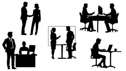 Stylish silhouette set of workplace