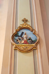 Pintura da Via Crucis na Igreja Nossa Senhora da Expectação do Ó - SÃO PAULO, SP, BRAZIL - JUNE 01, 2024: Beautiful painting of the Via Crucis in the Nossa Senhora da Expectação do Ó Church.