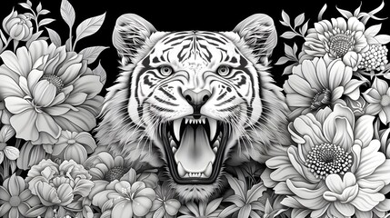 pattern of a tiger with flowers