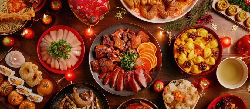 Special New Year dishes, perfect for sharing with family around the table, can be seen in the copy space image.