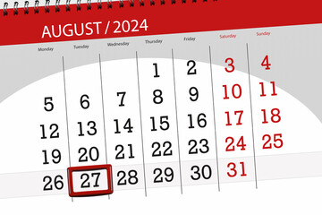 Calendar 2024, deadline, day, month, page, organizer, date, August, tuesday, number 27