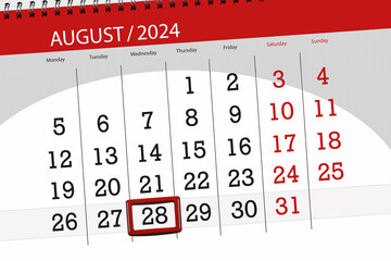 Calendar 2024, deadline, day, month, page, organizer, date, August, wednesday, number 28