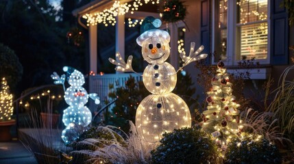 Obraz premium Creative Christmas light sculptures, featuring holiday characters and themes, illuminating the night