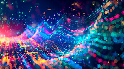 Obraz premium a colorful depiction of artificial intelligence analyzing big data with holographic data streams and neural network patterns, showcasing the synergy between AI and data science, AI
