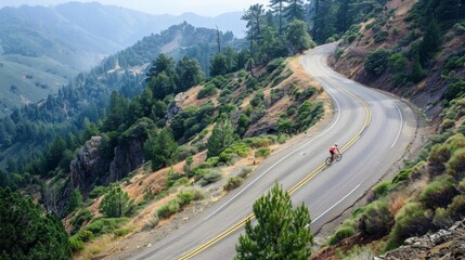 Naklejka premium Cyclist on a rural road with farmland scenery
