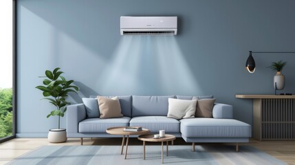 Stylish living room with a wall-mounted air conditioner