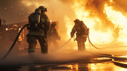 Firefighters actively battling a large blaze