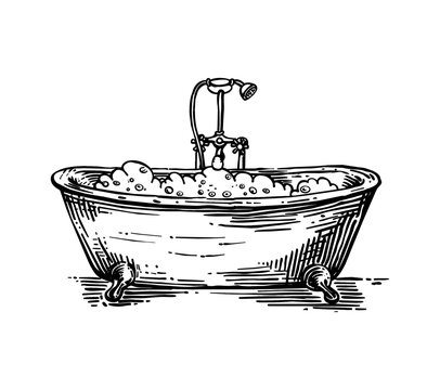 recommend clip art: bathtub engraving black and white outline