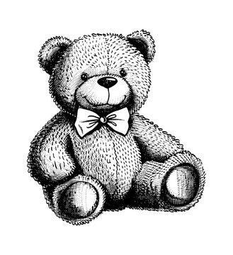 recommend clip art: teddy bear doll engraving black and white outline