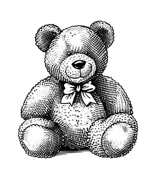 recommend clip art: teddy bear doll engraving black and white outline