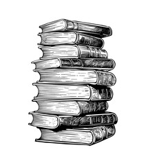 Fototapeta premium stack of books engraving black and white outline