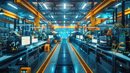 Fototapeta premium Technicians using advanced tools to measure and reduce emissions in a sustainable production facility.