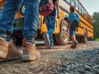School Bus Drop Off - A Low Angle View