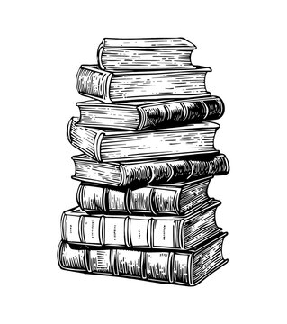 recommend clip art: stack of books engraving black and white outline