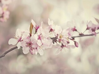 Obraz premium Spring blooming garden, pink apricot flowers.