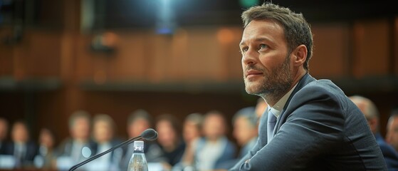 Confident CEO Addressing Tough Questions at Press Conference