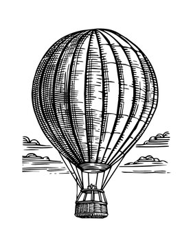 recommend clip art: hot air balloon engraving black and white outline