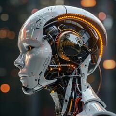 Fototapeta premium Android and the image of the future, artificial intelligence in the form of a robot.