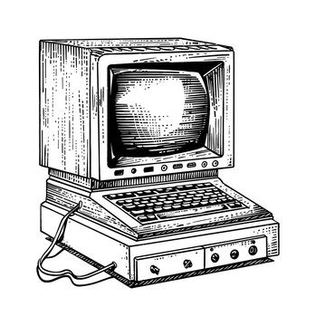 recommend clip art: retro computer engraving black and white outline