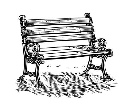 recommend clip art: retro park bench engraving black and white outline