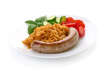 Grilled Munich Sausages, close-up, isolated on white background.