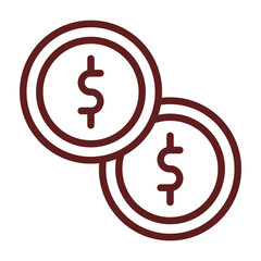 Coin Vector Line Maroon Icon Design