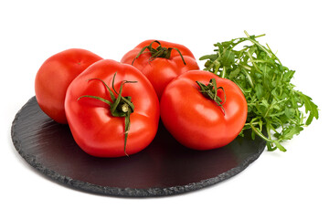 Fresh juicy tomatoes, isolated on white background.