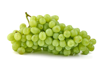 Bunch of ripe green grapes, isolated on white background.