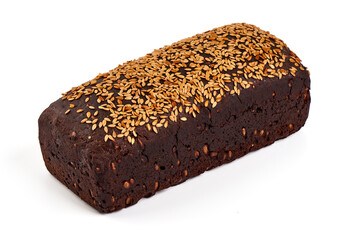 Rye bread with seeds, isolated on white background.