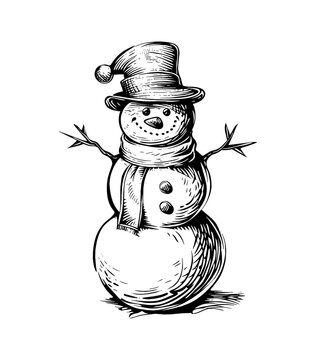 recommend clip art: snowman engraving black and white outline