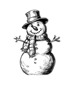 recommend clip art: snowman engraving black and white outline