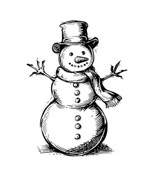 recommend clip art: snowman engraving black and white outline