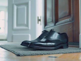 Black Leather Oxfords on a Doormat