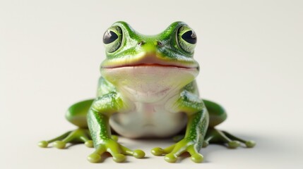 Obraz premium cute green frog is sitting on white background. AI generated image