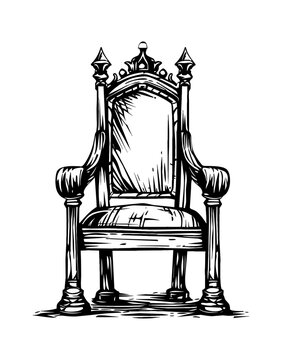 recommend clip art: wooden throne chair engraving black and white outline
