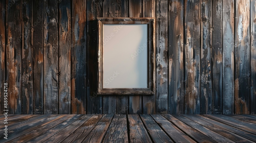 Sticker wooden wall with empty picture frame