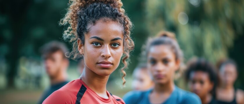 Uncertain Person at Fitness Bootcamp Following Trainer's Instructions Among Group of Participants