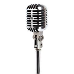 Stage signing metal chrome microphone isolated on a transparent background