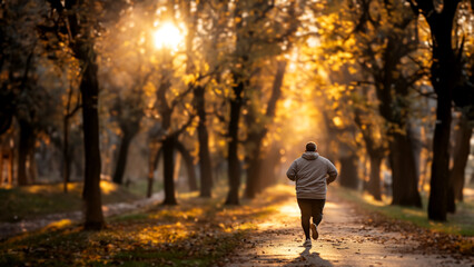 Overweight man going for a run