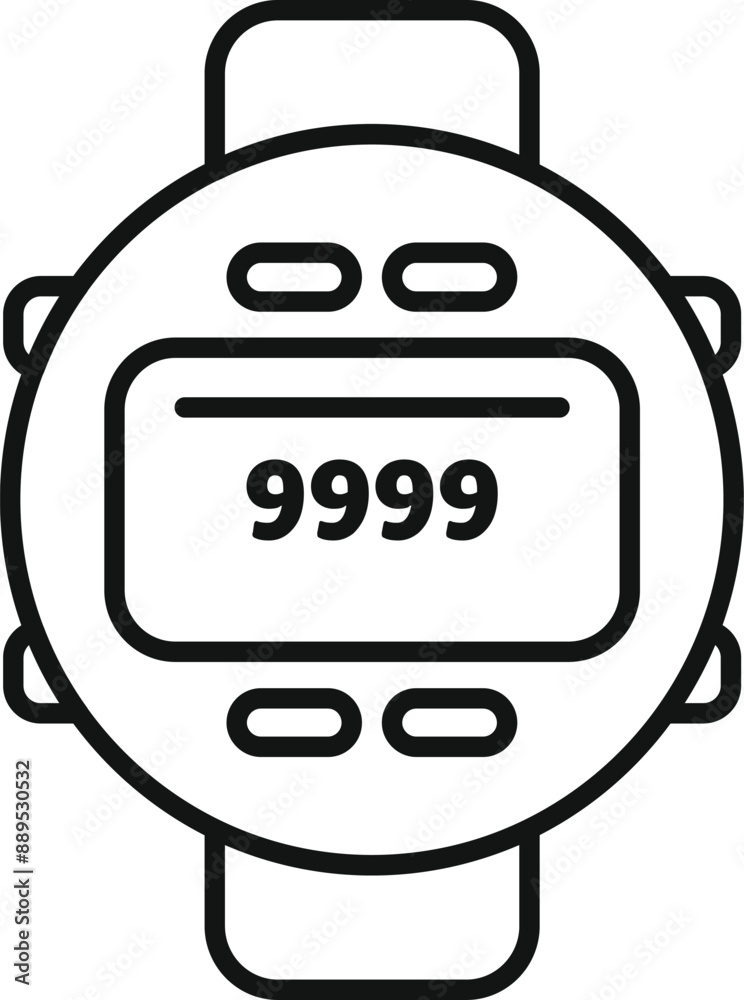 Poster digital wrist watch showing time passing by with buttons on the side for setting