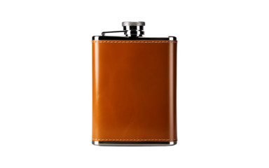 Portable metal hip travel flask isolated on a transparent background