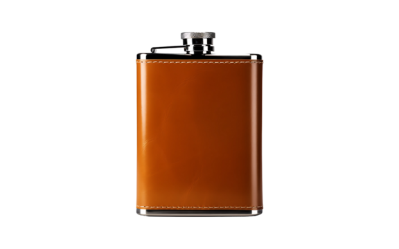 Portable metal hip travel flask isolated on a transparent background