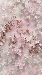 Obraz premium Spring cherry blossom cherry flowers flat on pastel background