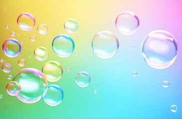Delicate soap bubbles floating gracefully against a smooth, pastel gradient background that transitions from soft pink to light blue.