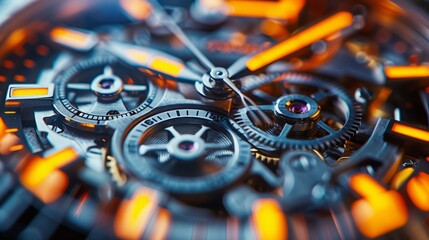 Vintage Charm: Close-Up of Complex Watch Parts in a Retro Watch with Futuristic Elements