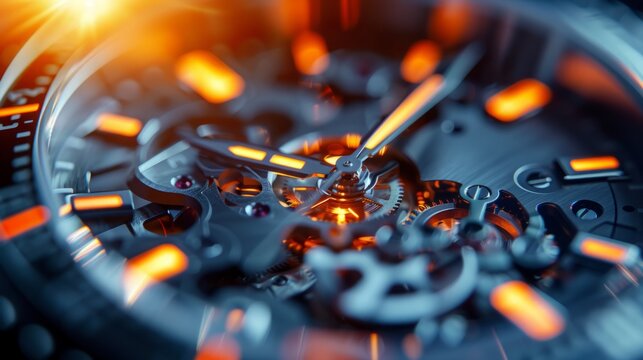 Vintage Charm: Close-Up of Complex Watch Parts in a Retro Watch with Futuristic Elements