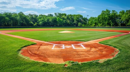 Baseball diamond on a sports field with bases and a pitcher's mound