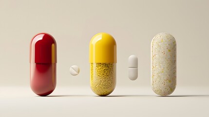 Red and yellow pills isolated on a white background